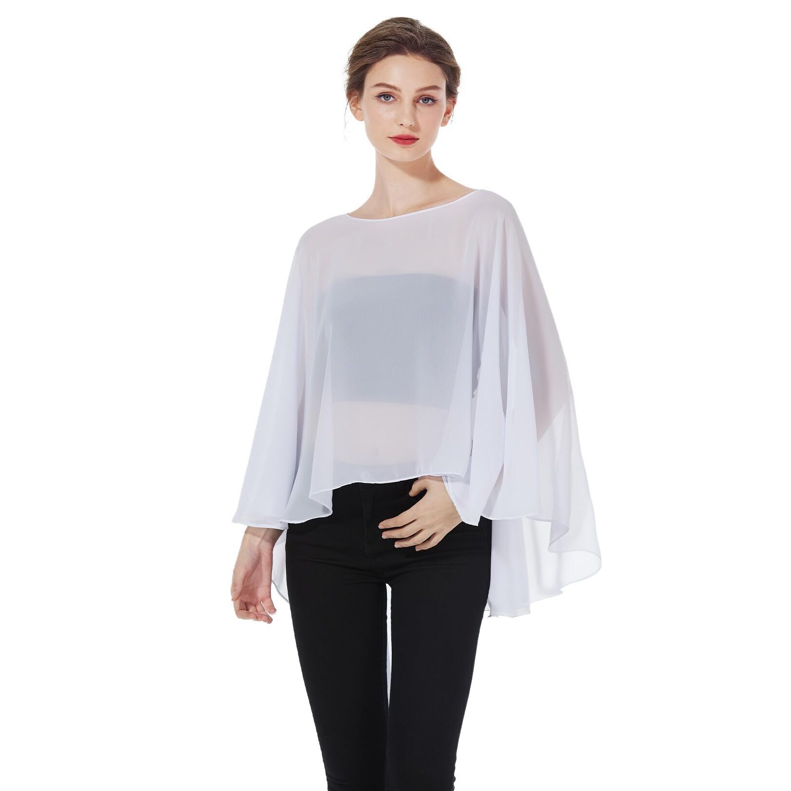1521 Women Poncho Cape High Low Chiffon Shawls Wraps Scarves Capelets